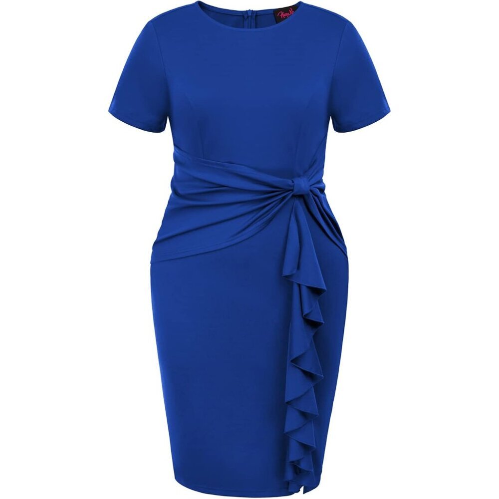Plus Size Work Dress 50s Vintage Ruffle Peplum Pencil Knee Dress
